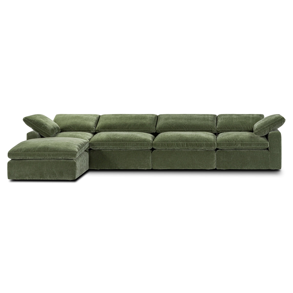 Aspen 5-Seat Modular L-Sectional in Sagano Green, shown at an angle