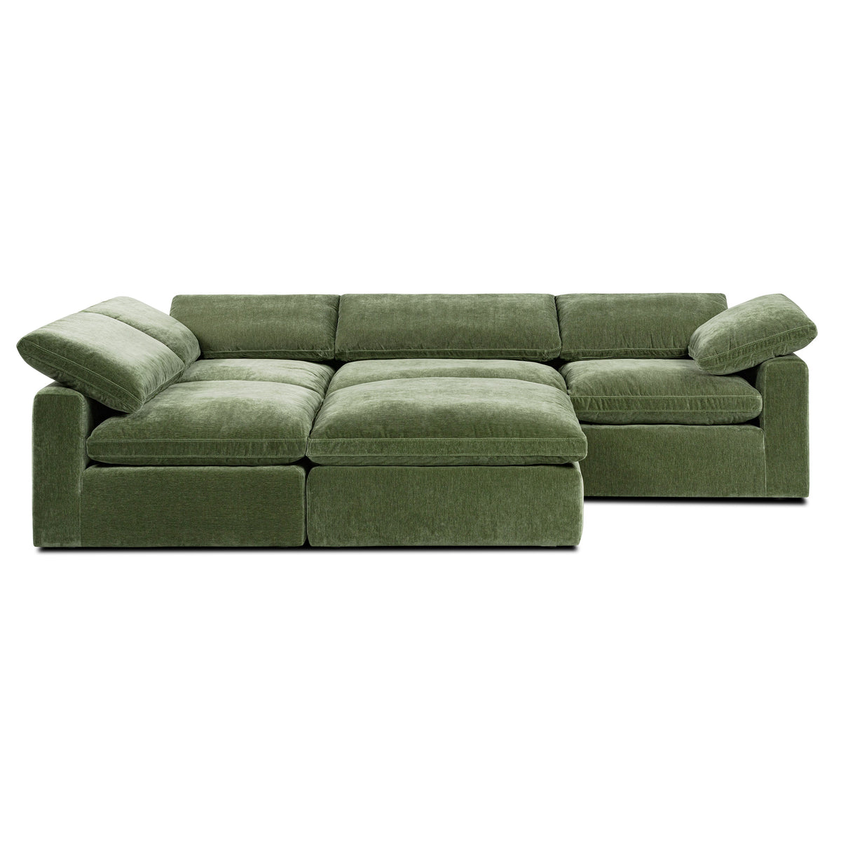 Aspen 5-Seat Modular Sectional in Sagano Green, armrest and seat detail