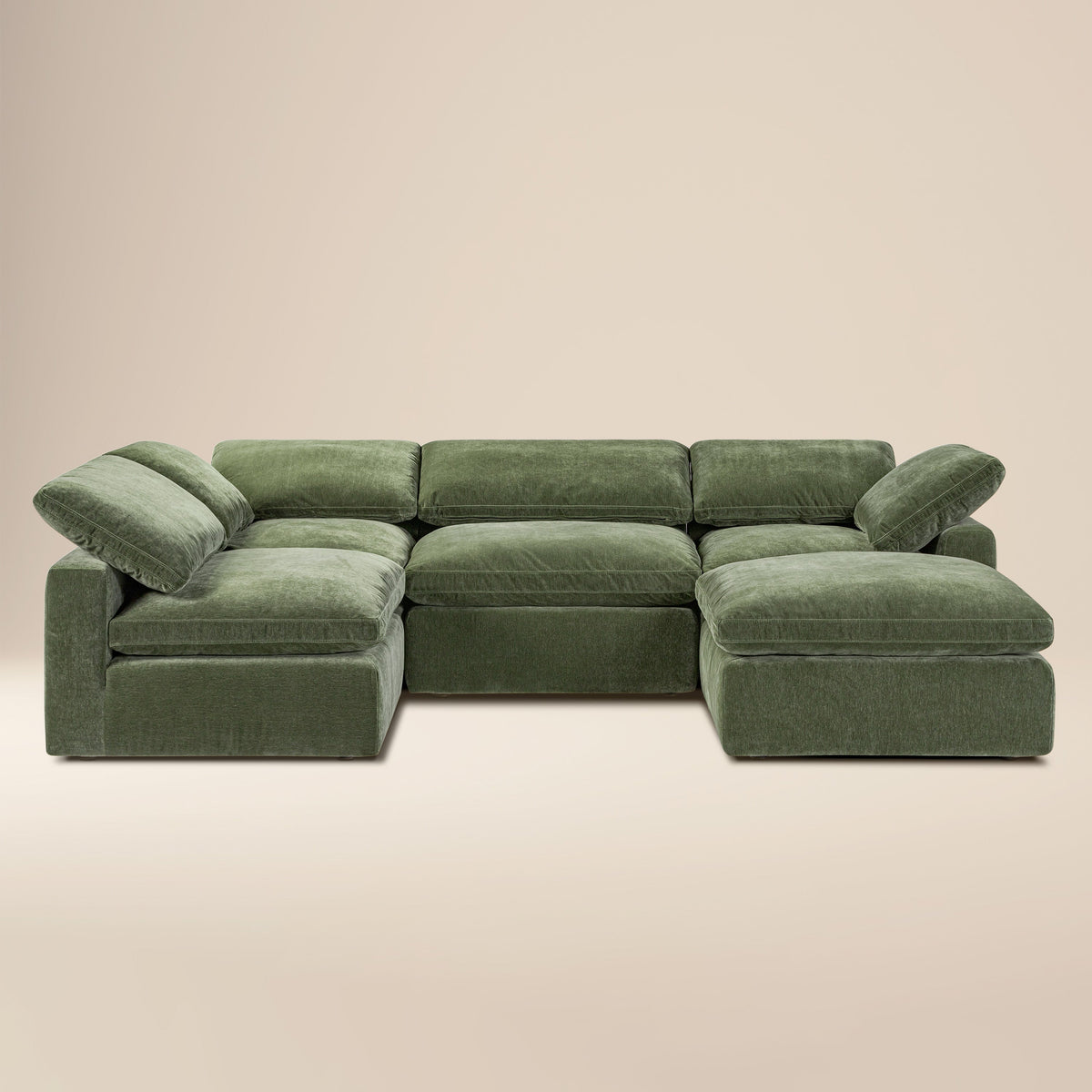 Aspen 5-Seat Pine U-Sectional, Sagano Green, side profile