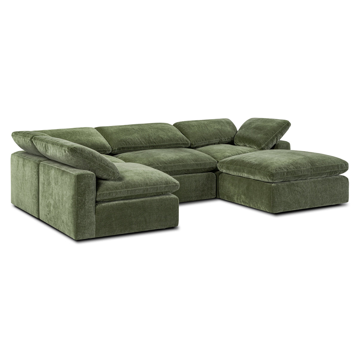 Aspen 5-Seat Pine U-Sectional, Sagano Green, armrest and seat detail