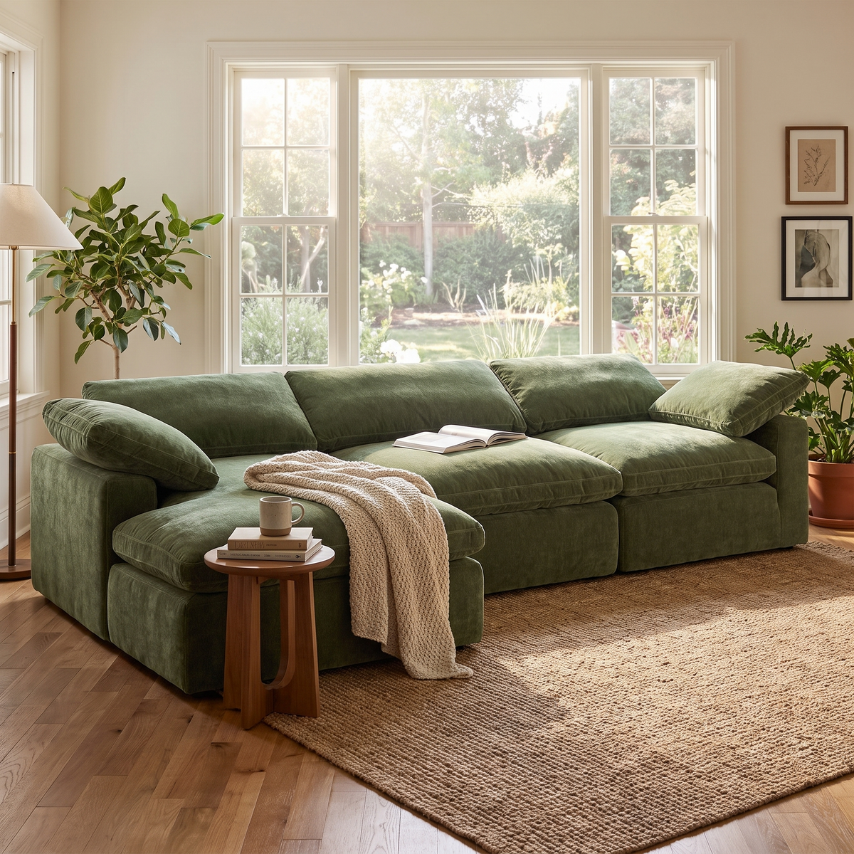 Aspen 6-Seat Pine Corner-Sectional, Sagano Green, styled in a living space