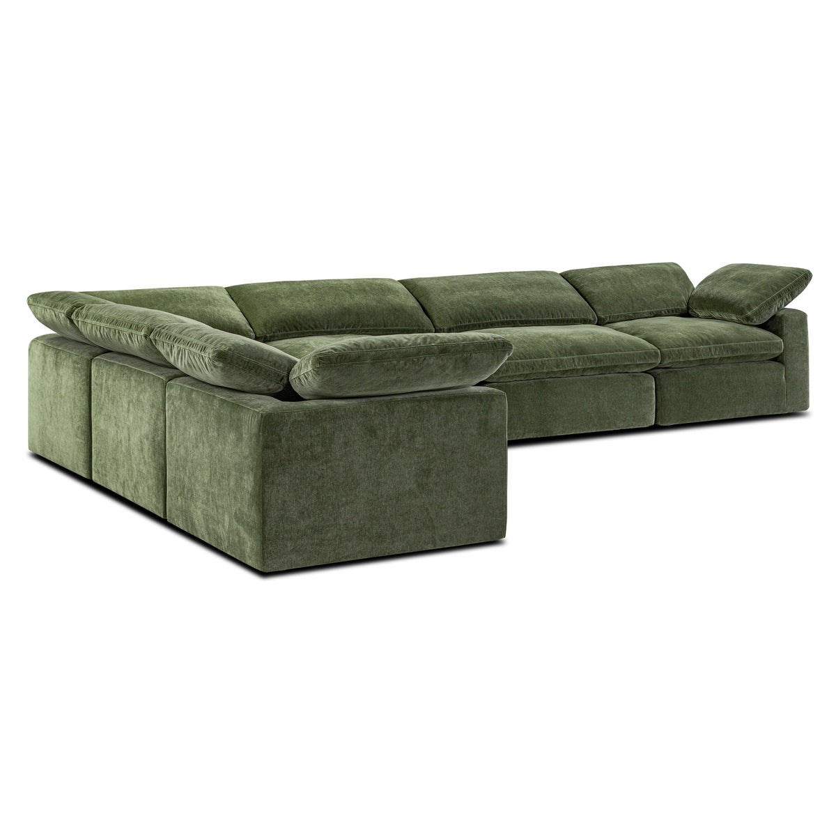 Aspen 6-Seat Pine Corner-Sectional, Sagano Green, armrest and seat detail