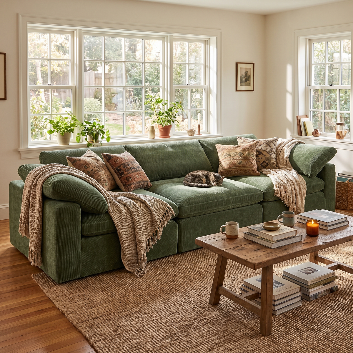 Aspen 6-Seat Pine Pit-Sectional, Sagano Green, second styled room view