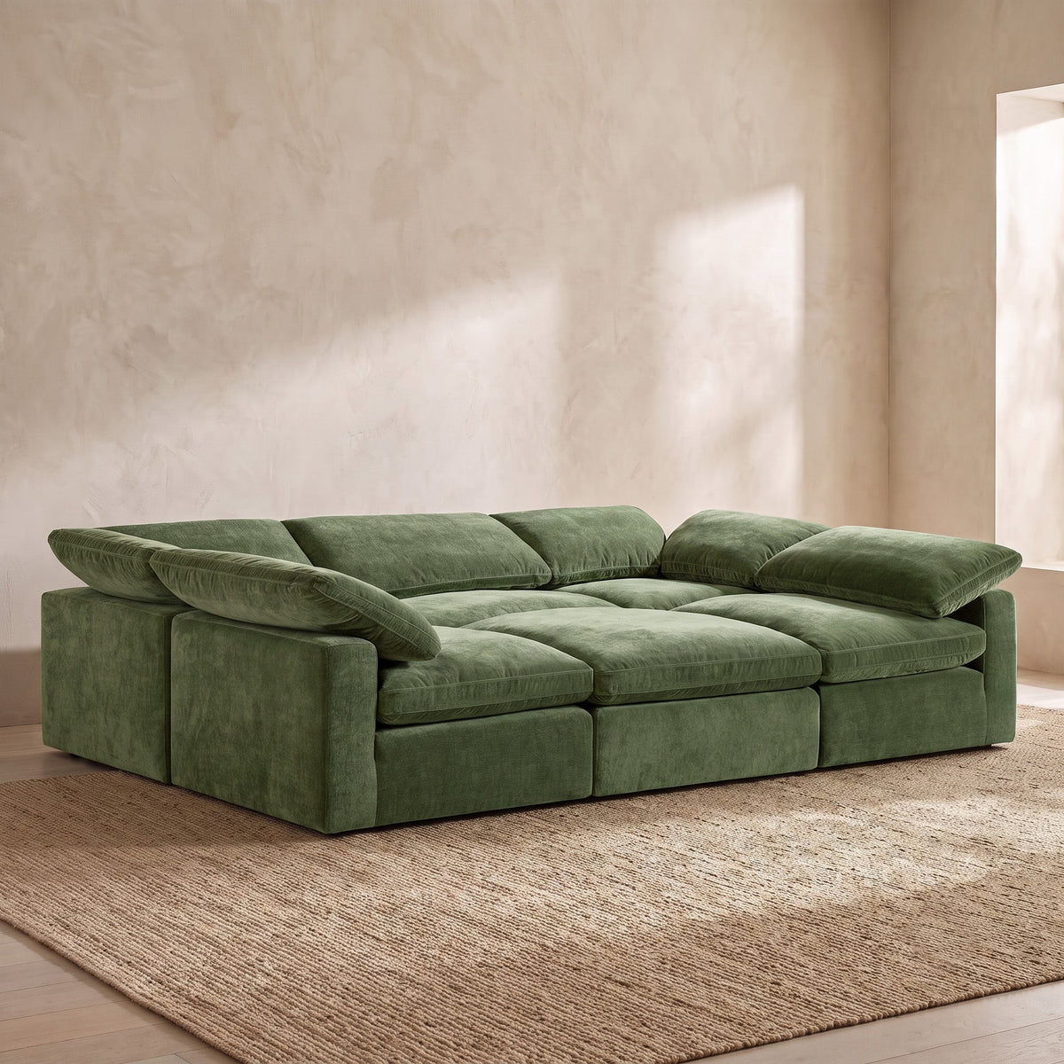 Aspen 6-Seat Pine Pit-Sectional, Sagano Green, side profile