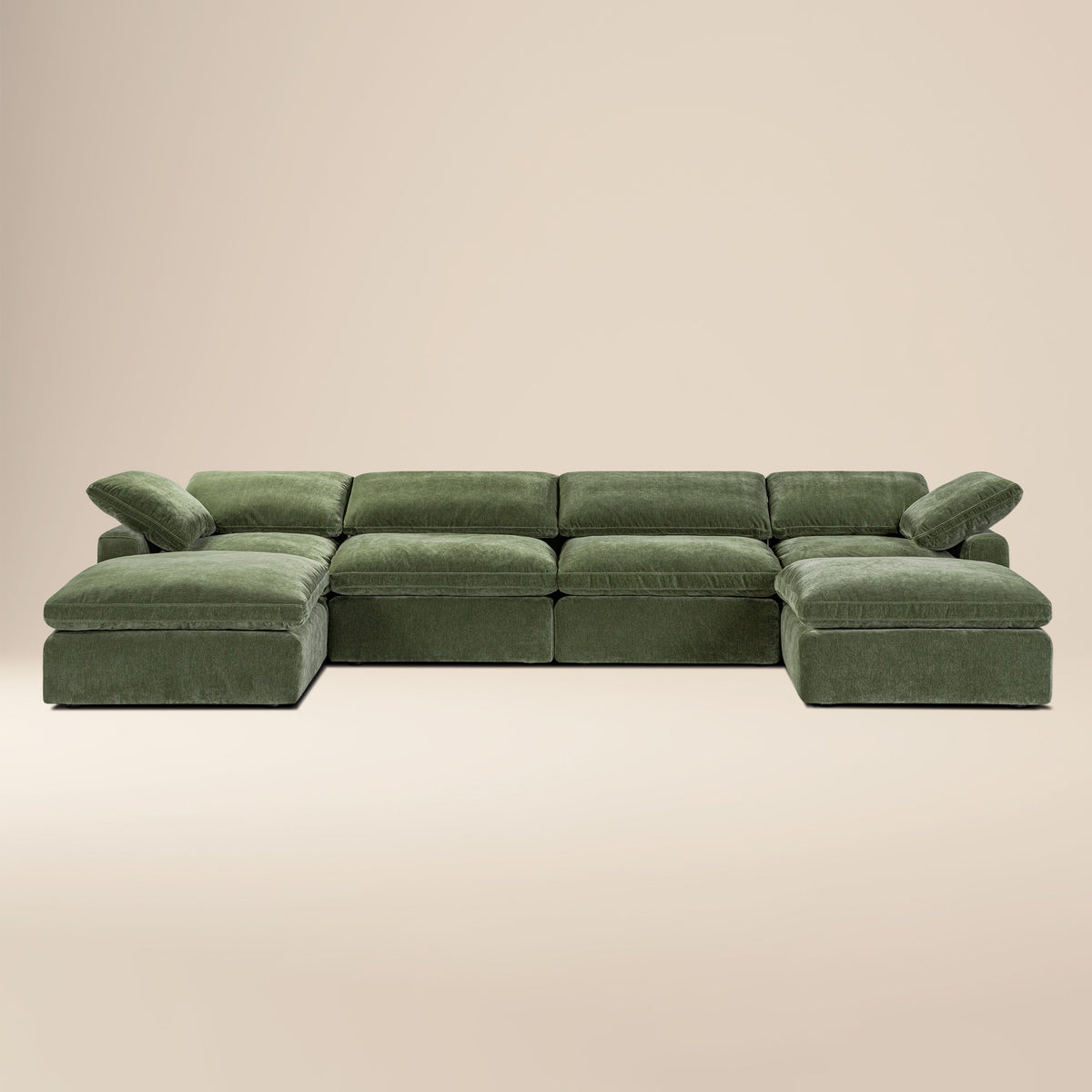 Aspen 6-Seat Pine U-Sectional, Sagano Green, side profile