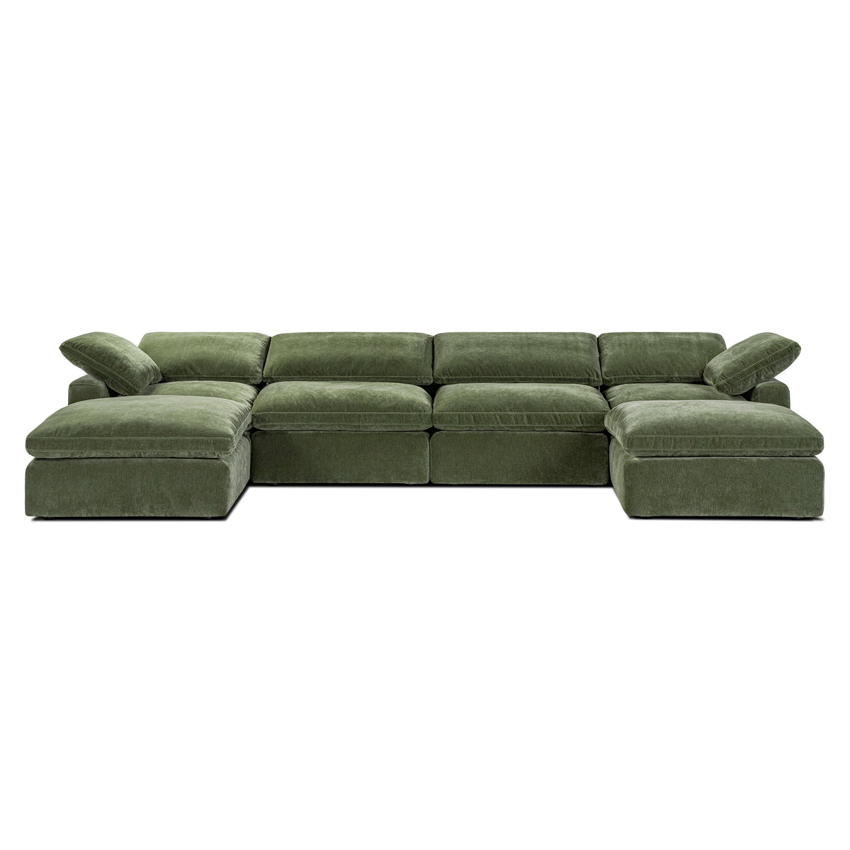 Aspen 6-Seat Pine U-Sectional, Sagano Green, armrest and seat detail