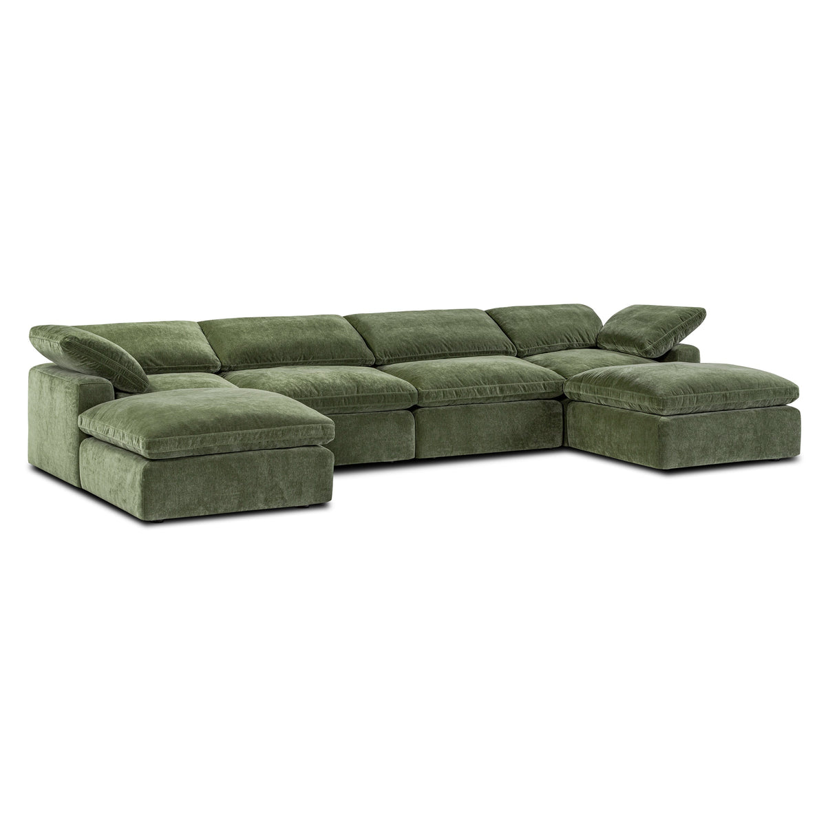 Aspen 6-Seat Pine U-Sectional, Sagano Green, shown at an angle