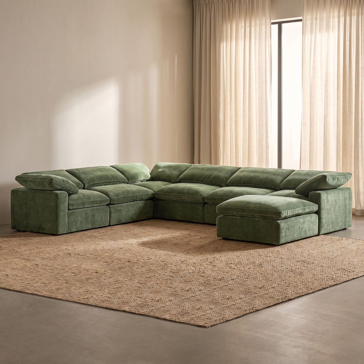 Aspen 7-Seat Pine Sectional, Sagano Green, cushion and fabric texture close up