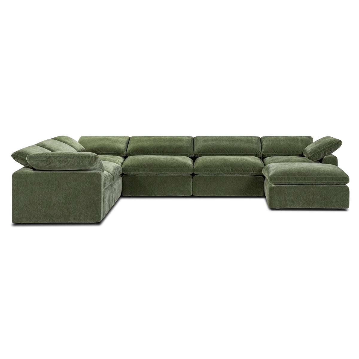 Aspen 7-Seat Pine Sectional, Sagano Green, shown at an angle