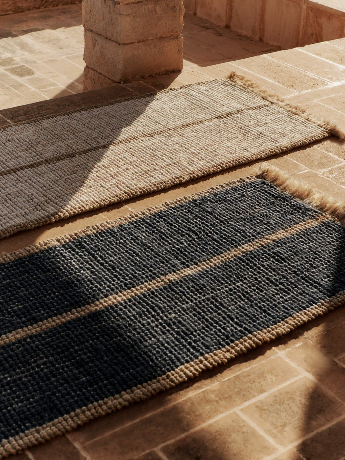 Athens Stripes Natural Fibre Runner, Natural/Off-White, pile and weave texture close up