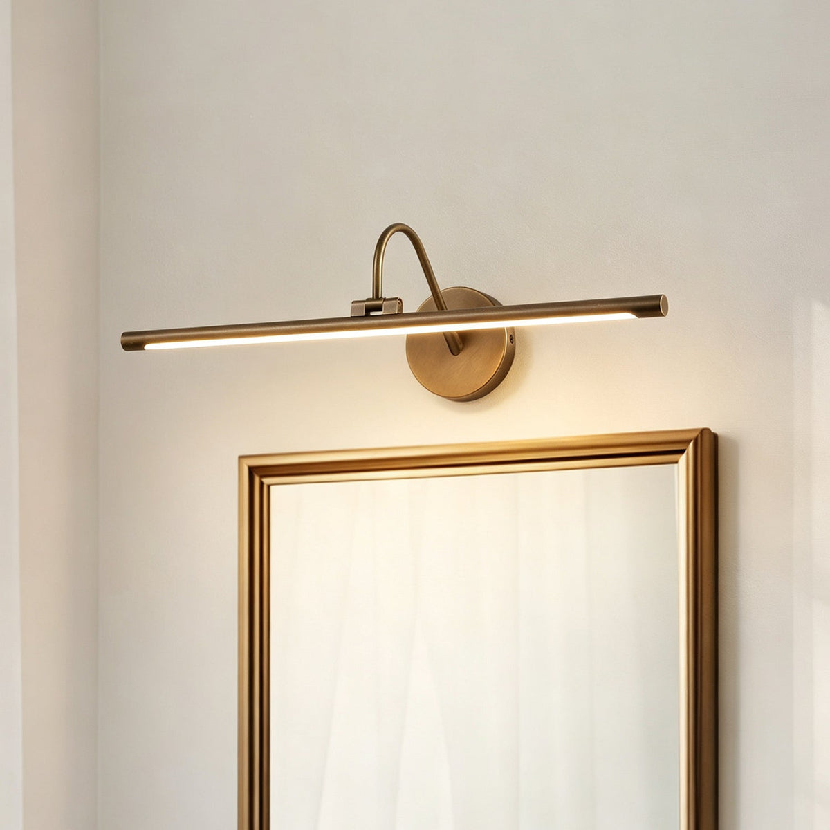 Averton Linear Brass Wall Sconce, full fixture view