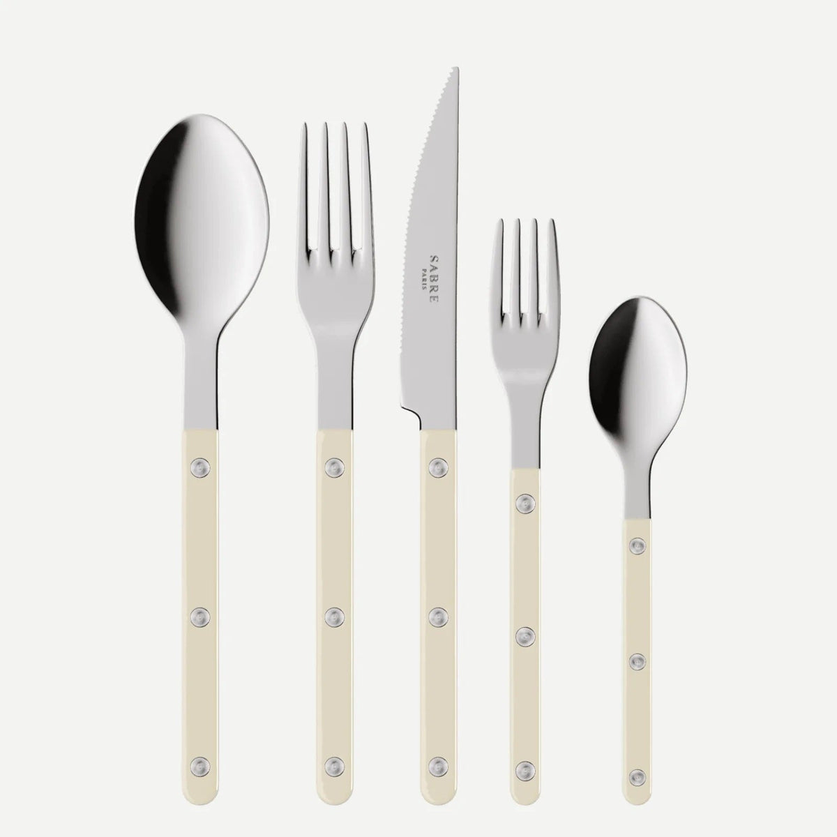 Bistrot Ivory Stoneware Flatware, full set laid out
