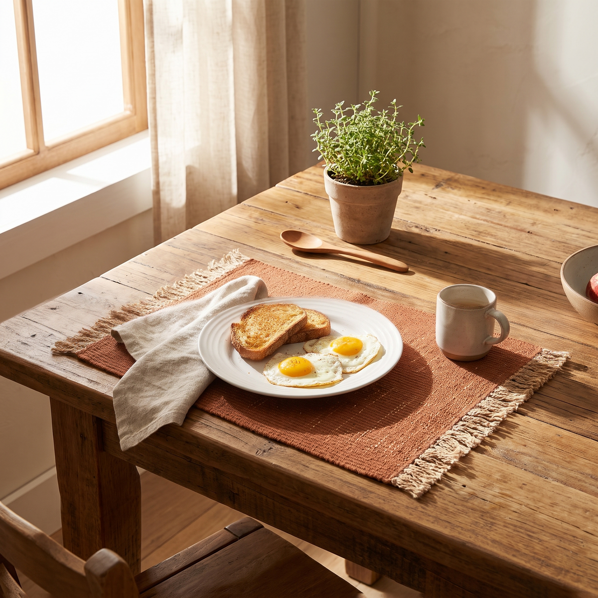 Block Jute Mat, Dark Brick/Natural, styled in a room setting