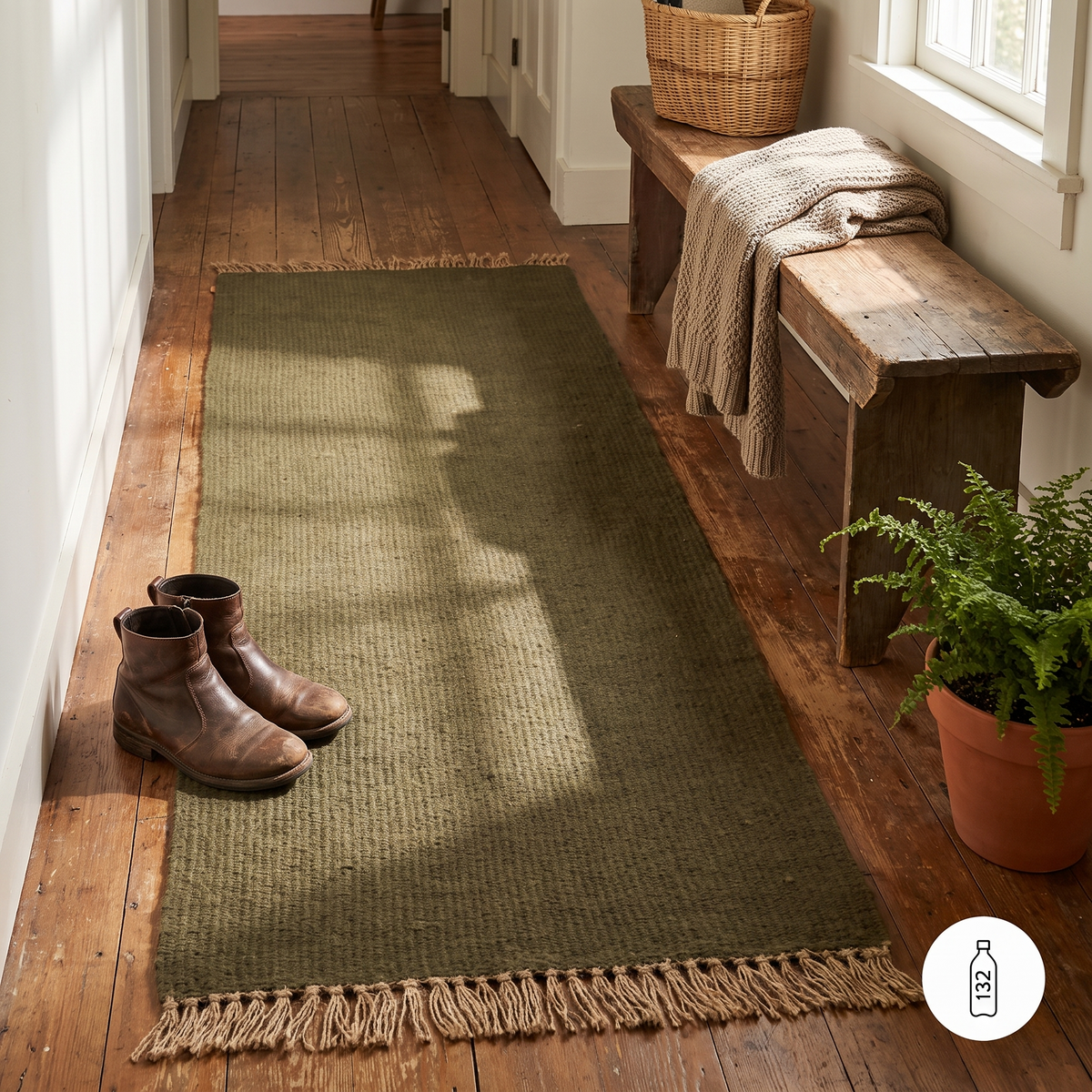 Block Jute Runner, Olive/Natural, styled in a room setting