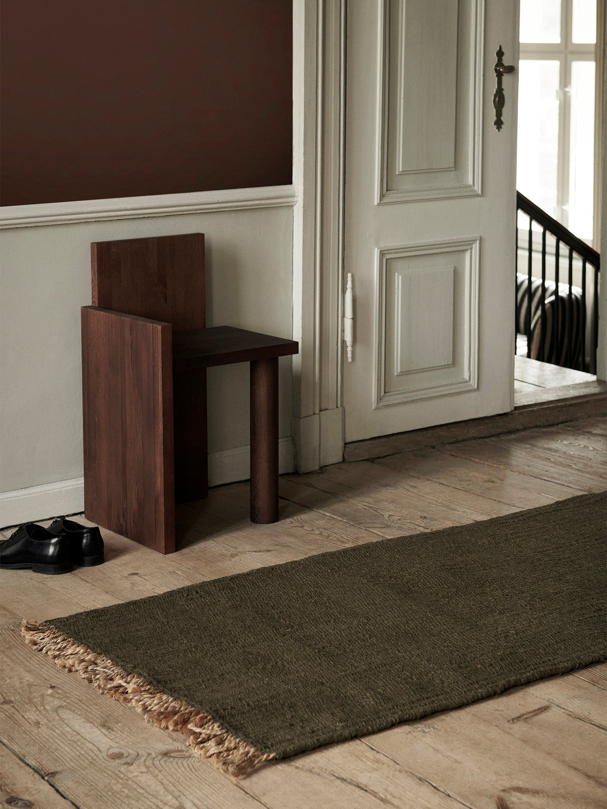 Block Jute Runner, Olive/Natural, pile and weave texture close up