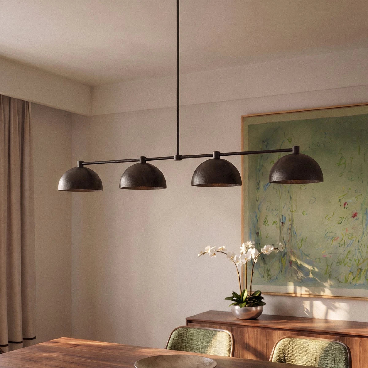 Blyra Brass Pendant Light, styled above a dining table