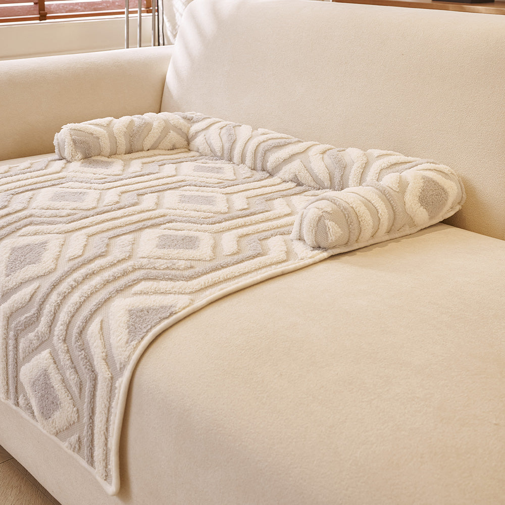 Boho Maze Plush Bolster Pet Sofa Bed, cover and base detail