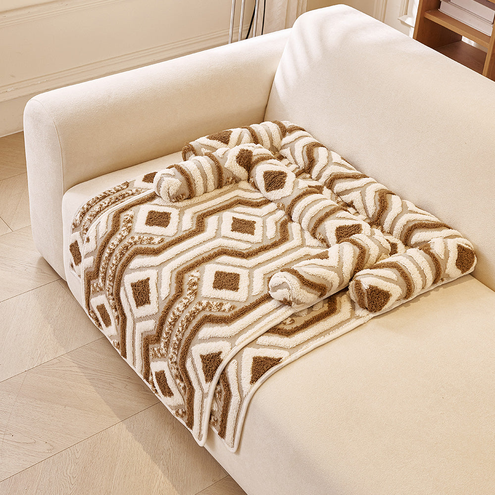 Boho Maze Plush Bolster Pet Sofa Bed, plush surface texture close up