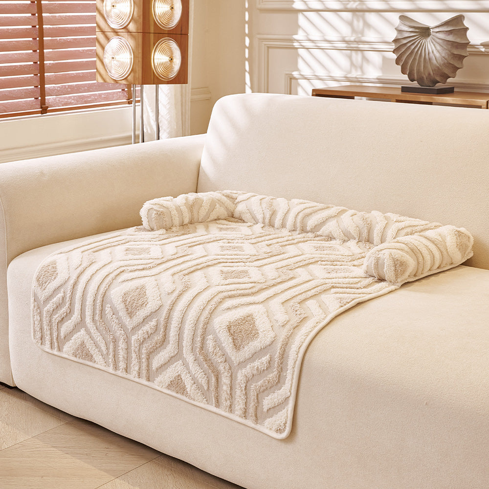 Boho Maze Plush Bolster Pet Sofa Bed, cream finish