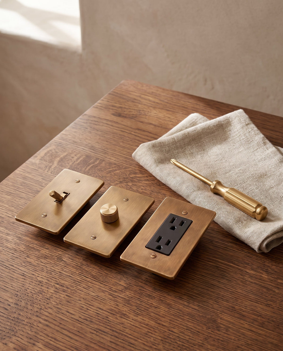 Brass Electrical Sample Kit, styled in a room