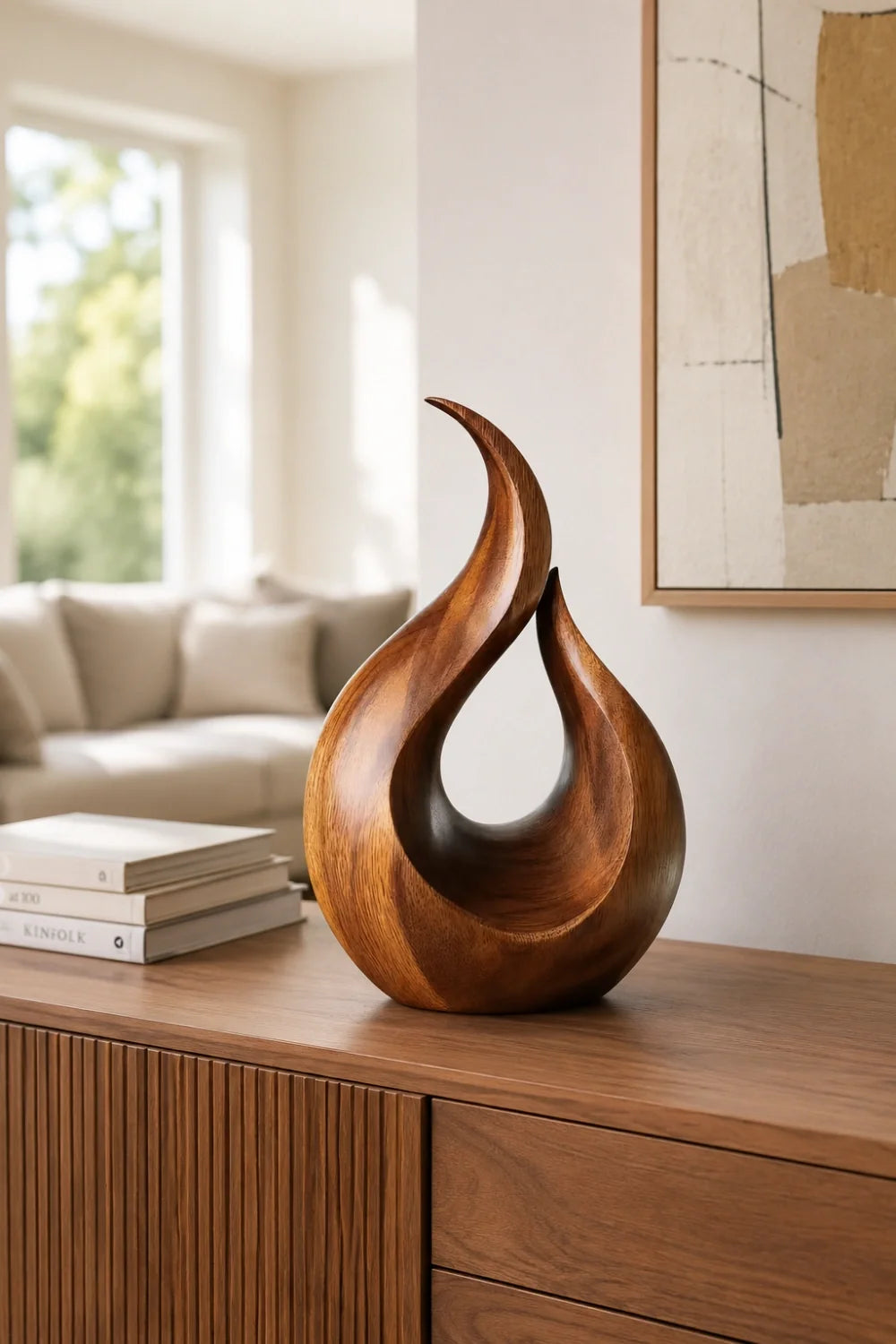 Cairn Abstract Wood Sculpture, full front view
