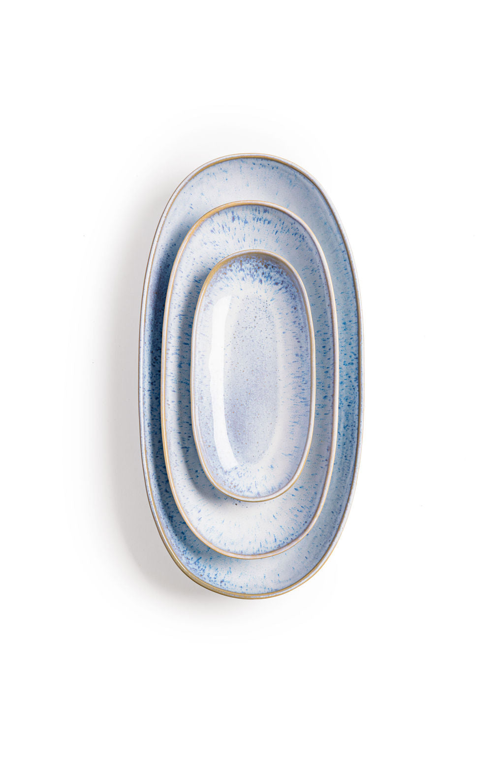 Ceramic Serving Platter Trio, cay, stacked view