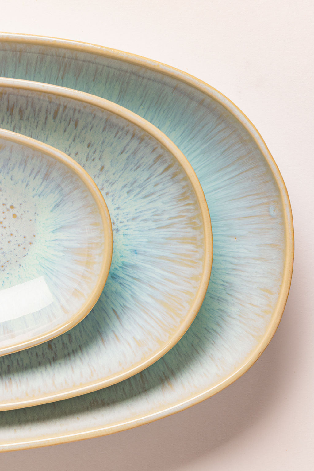 Ceramic Serving Platter Trio, opal, overhead view