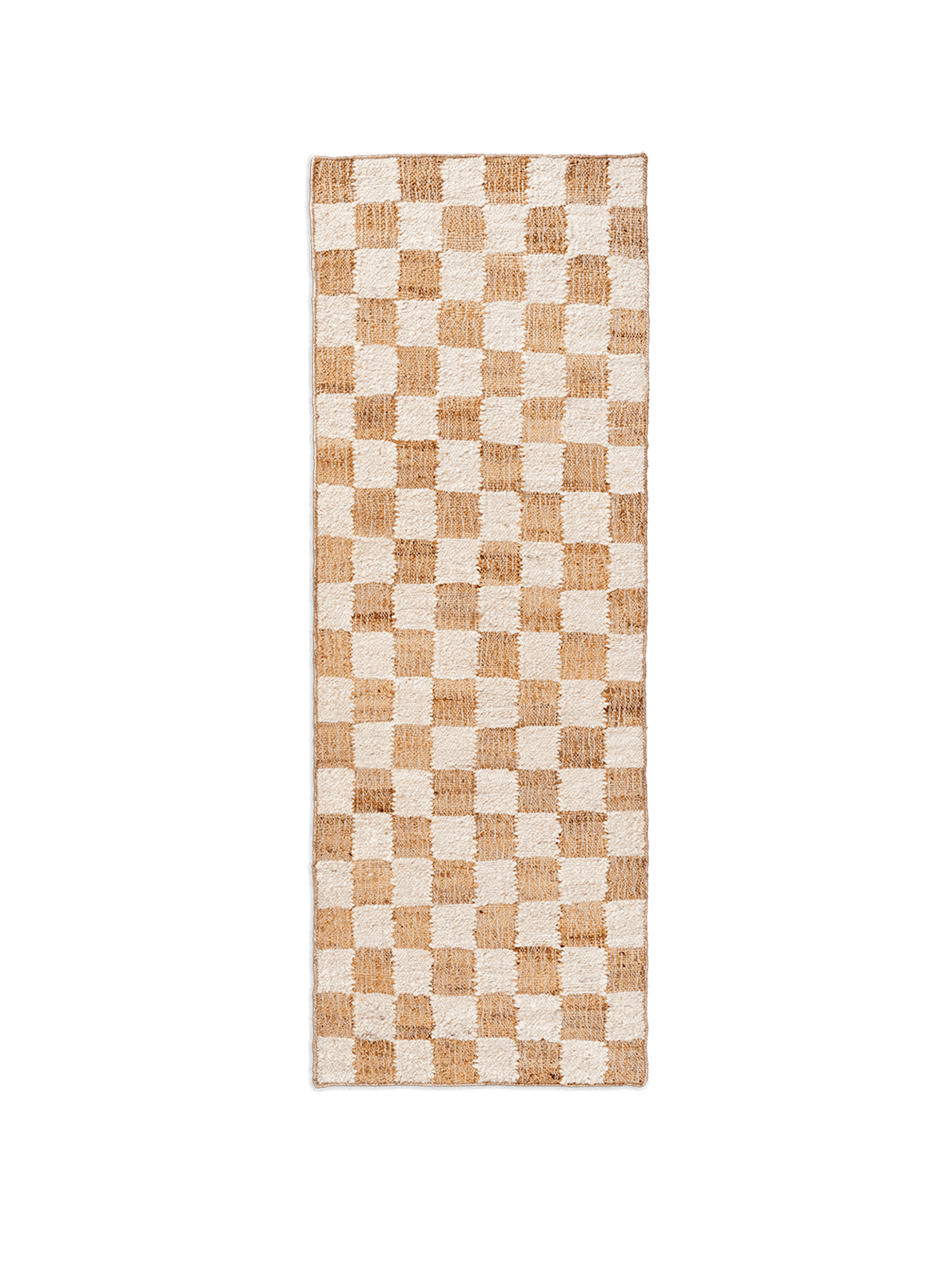 Check Wool Jute Runner, Off-White/Natural, full rug laid flat