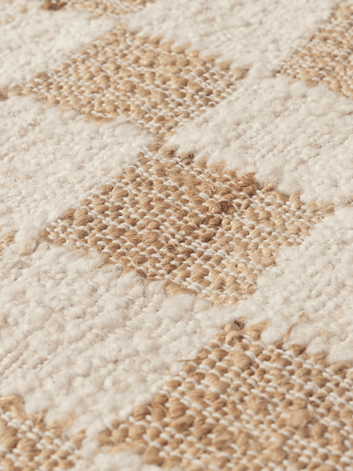 Check Wool Jute Runner, Off-White/Natural, pile and weave texture close up