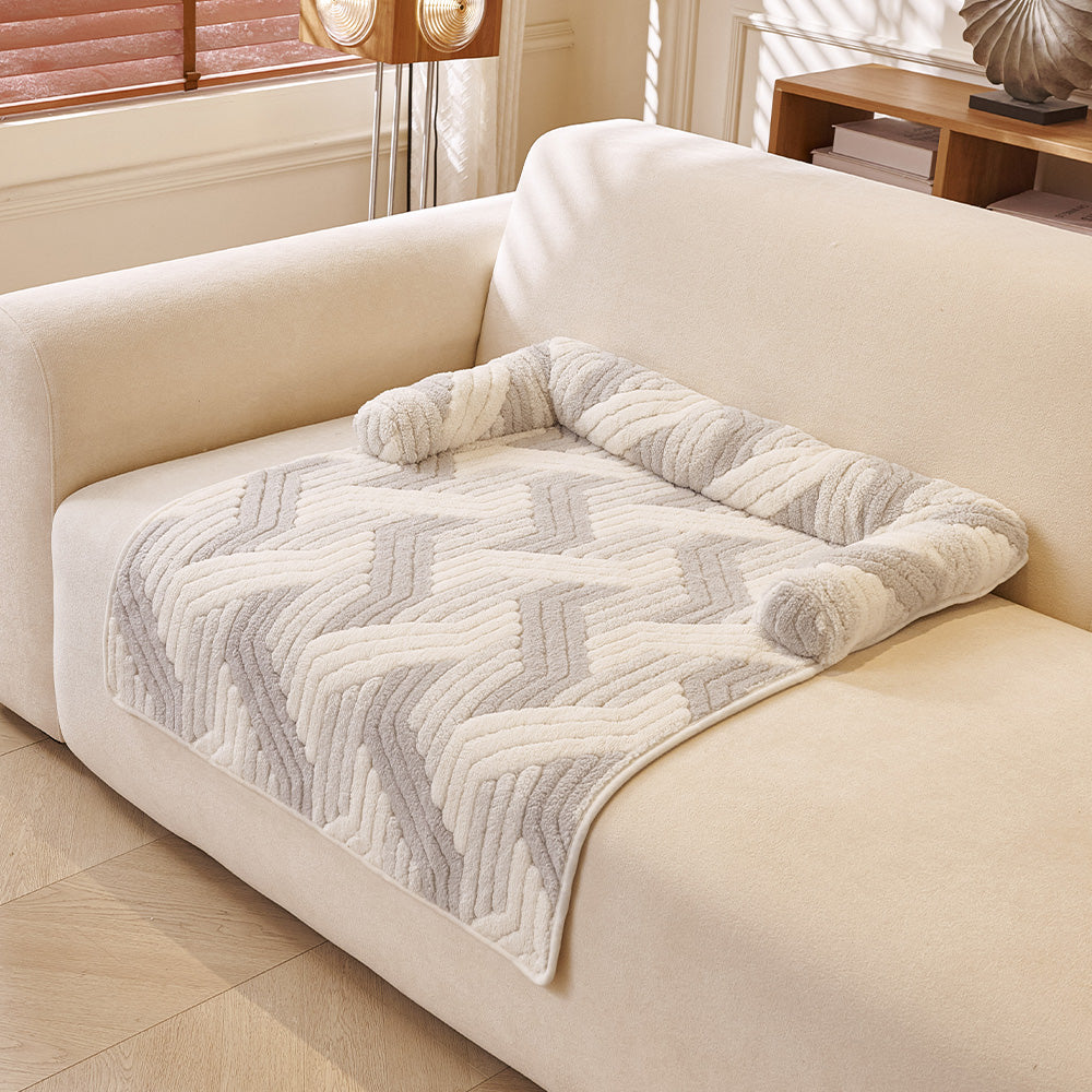 Chevron Plush Bolster Pet Sofa Bed, grey finish