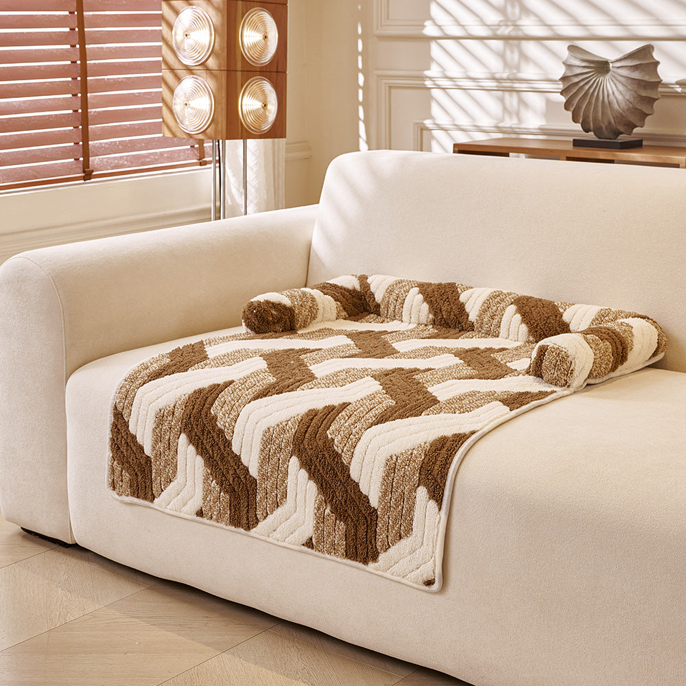 Chevron Plush Bolster Pet Sofa Bed, cocoa finish