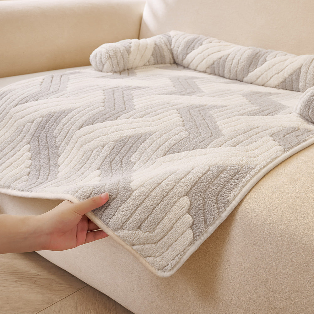 Chevron Plush Bolster Pet Sofa Bed, plush surface texture close up