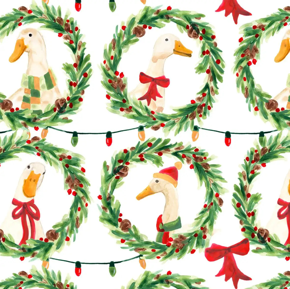 Christmas Geese in Holiday Wreaths Pattern Wall Art, held for scale
