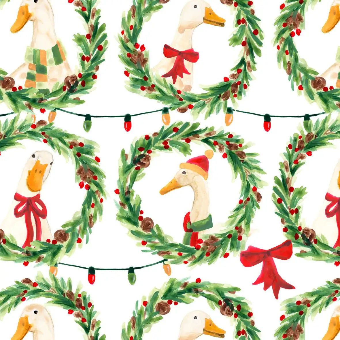 Christmas Geese in Holiday Wreaths Pattern Wall Art, edge and border detail