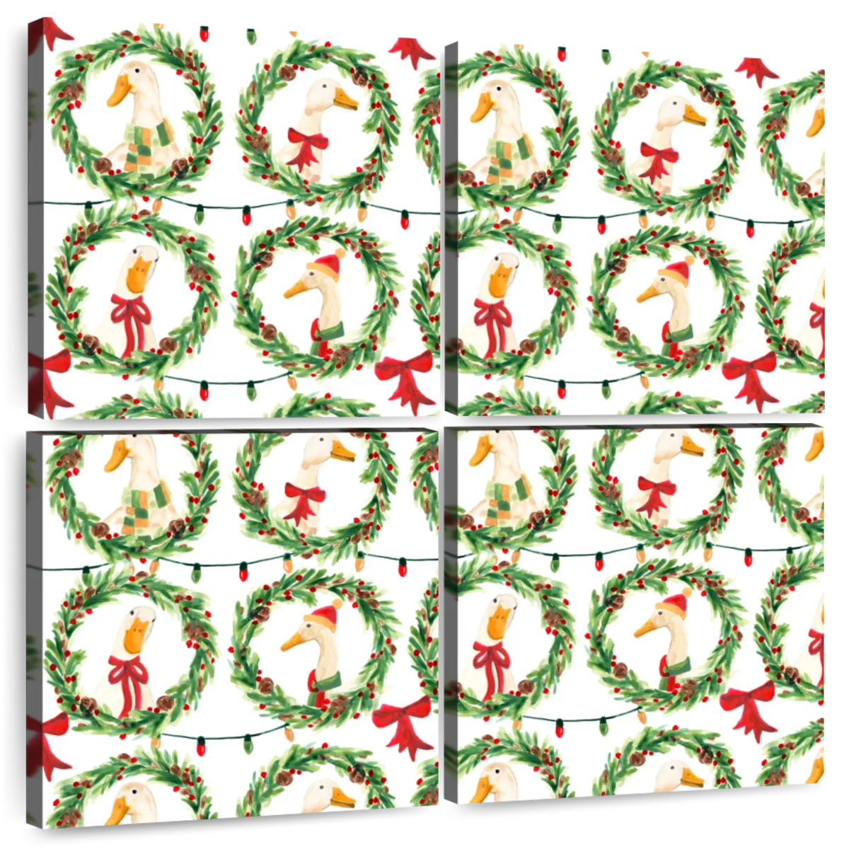 Christmas Geese in Holiday Wreaths Pattern Wall Art, single panel view