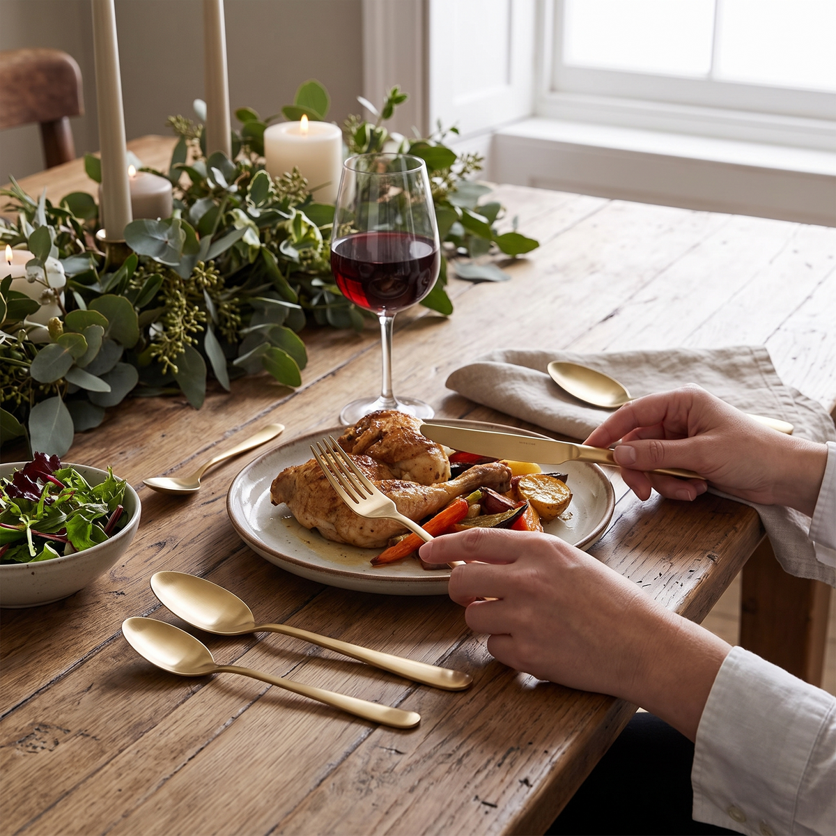 Classic 5 Piece Stainless Steel Place Setting, styled in a real setting