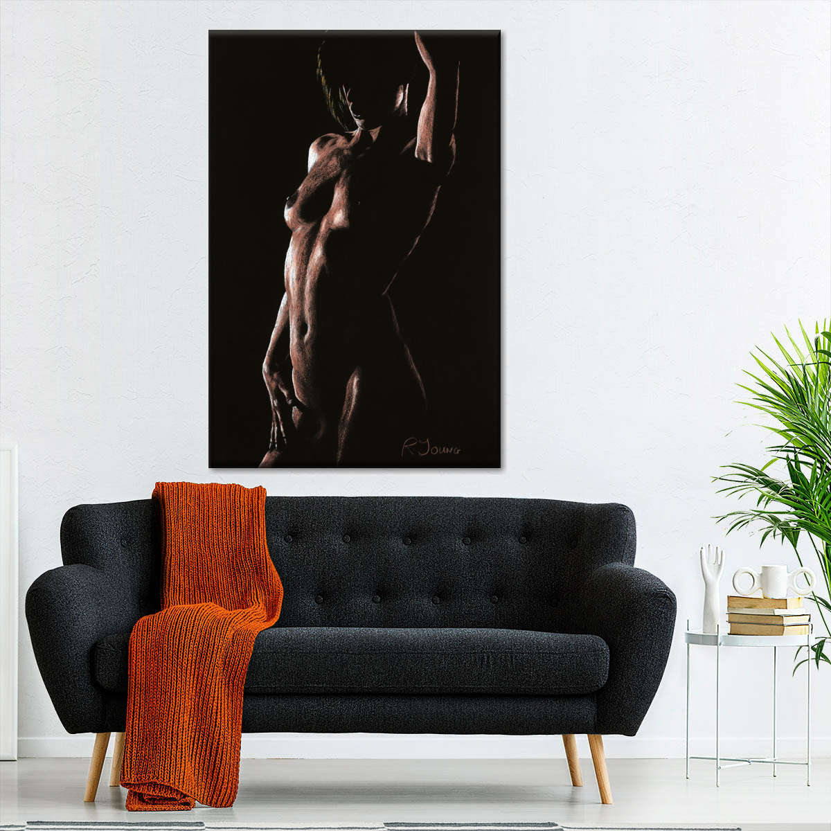 Contour in the Dark Wall Art, styled in a living room