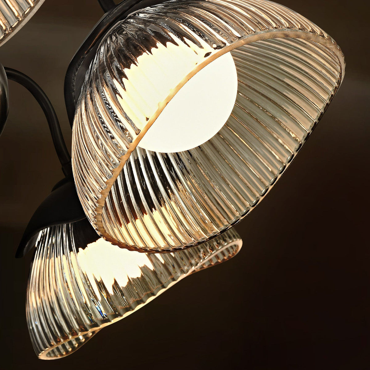 Coronis Fluted Glass LED Chandelier, third lit in a styled room