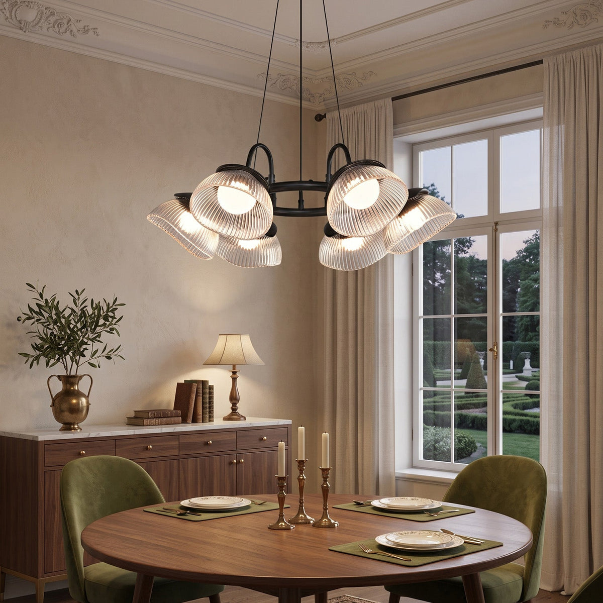 Coronis Fluted Glass LED Chandelier, side profile