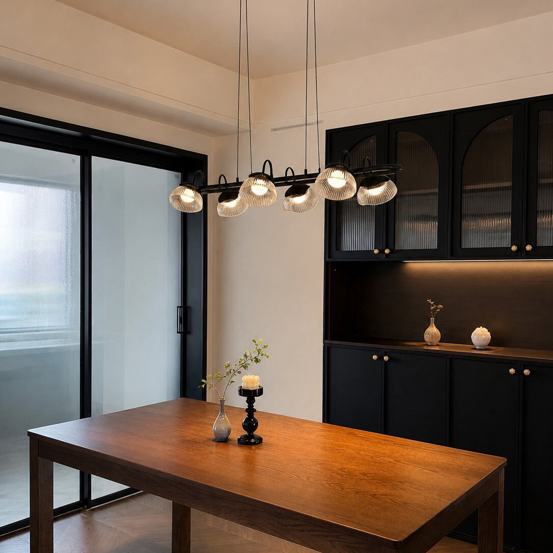 Coronis Linear Fluted Glass LED Chandelier, second diffuser detail