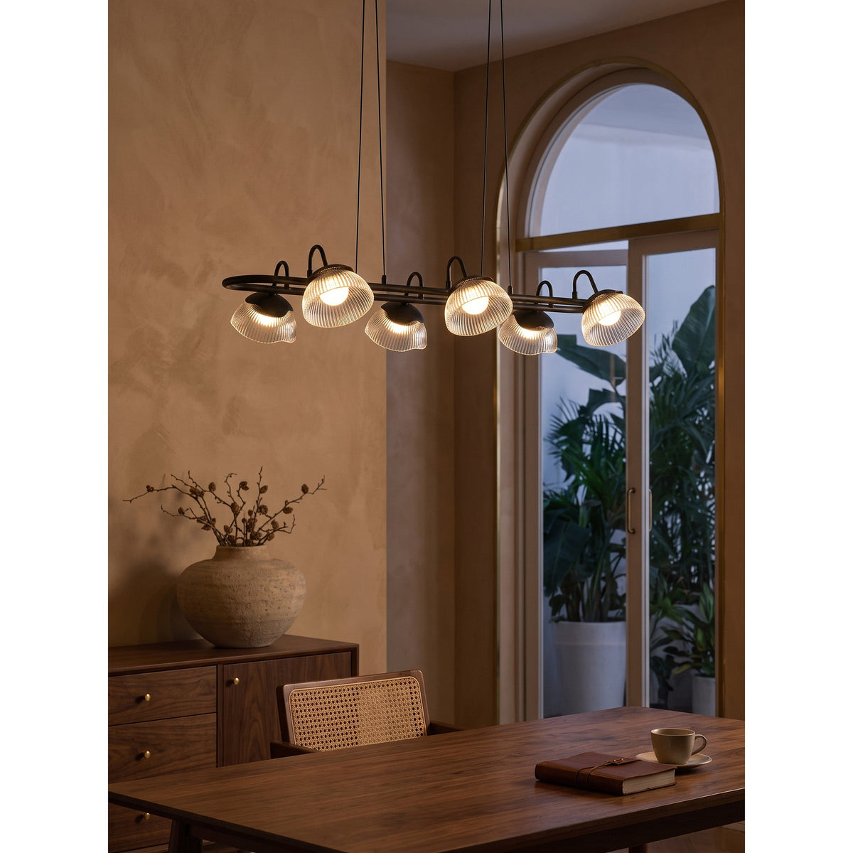 Coronis Linear Fluted Glass LED Chandelier, second close up of the glass