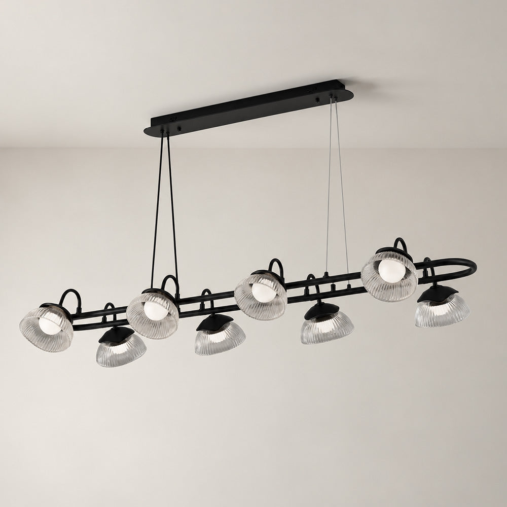 Coronis Linear Fluted Glass LED Chandelier, second unlit detail view