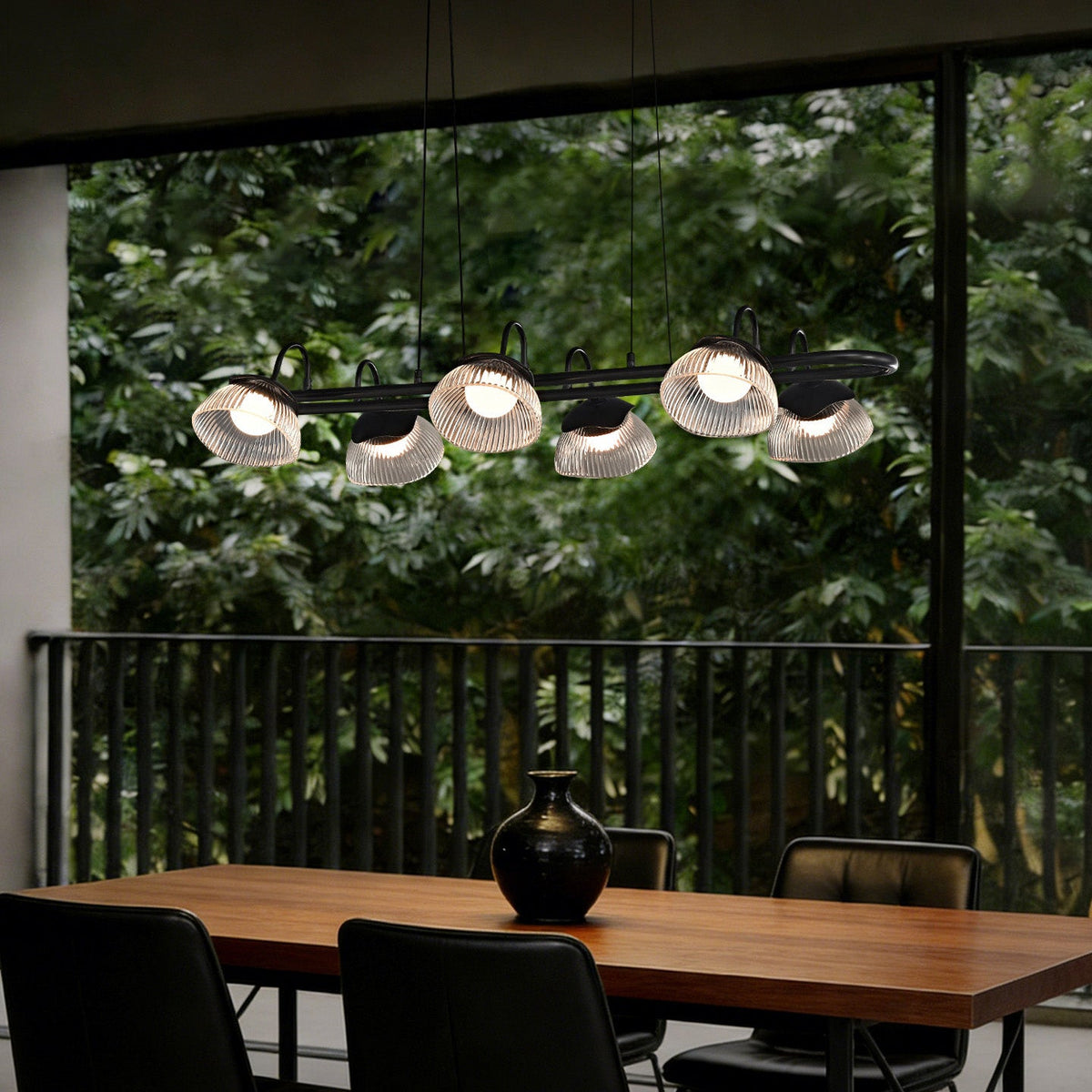 Coronis Linear Fluted Glass LED Chandelier, shade and diffuser detail