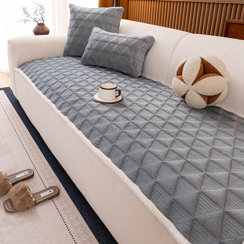 Crystal Velvet Quilted Sofa Protector, corner and seam detail
