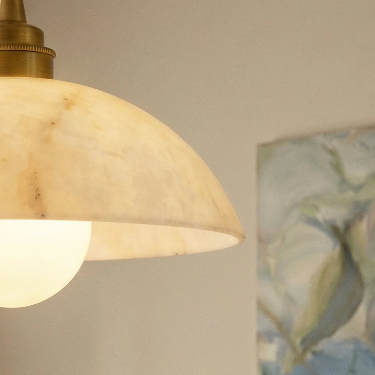 Cupola Alabaster Pendant Light, top of the shade in detail