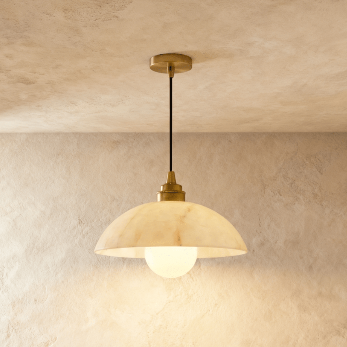 Cupola Alabaster Pendant Light, full fixture front view