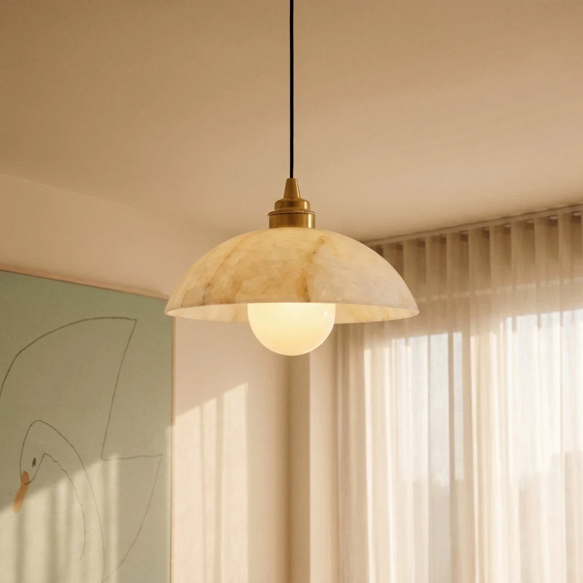 Cupola Alabaster Pendant Light, unlit profile view