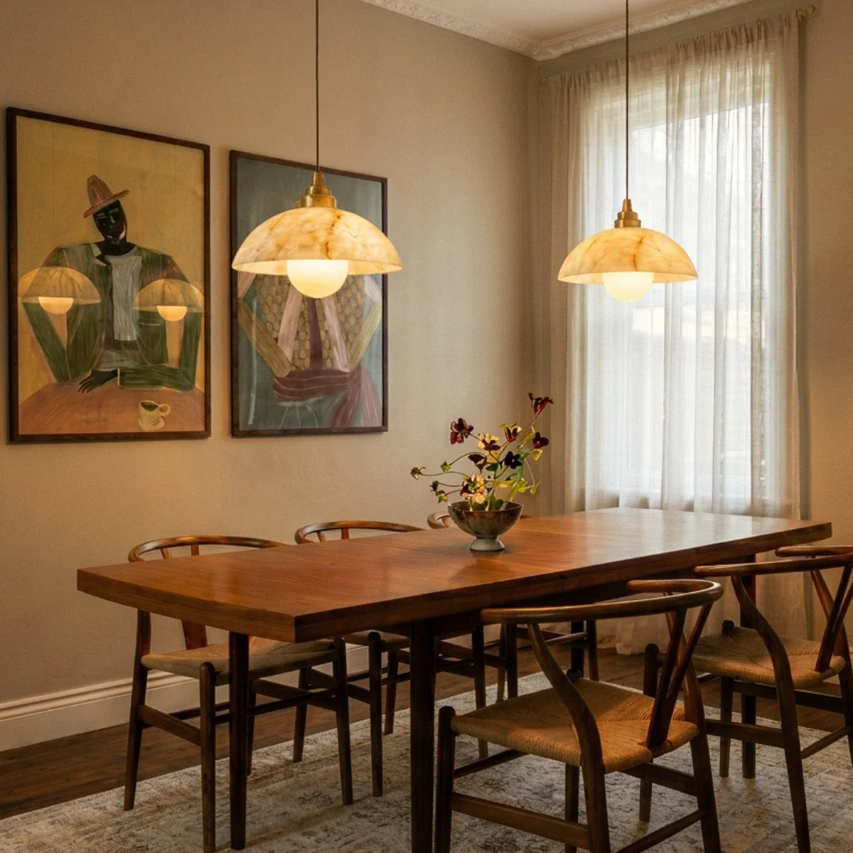 Cupola Alabaster Pendant Light, glow and light quality close up