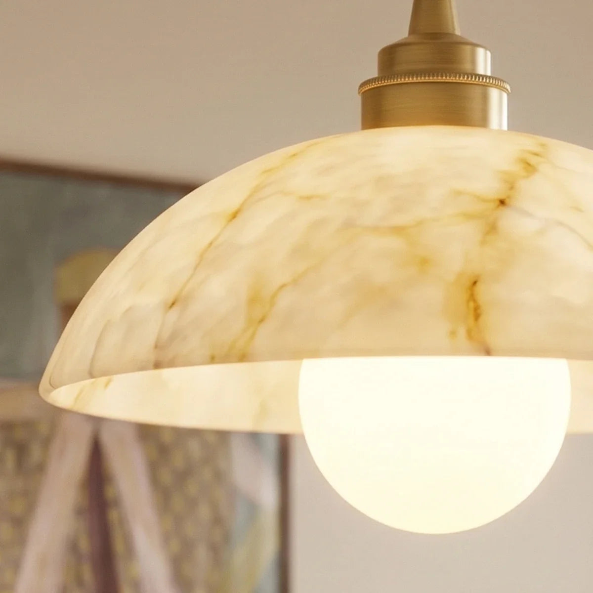 Cupola Alabaster Pendant Light, styled above a dining table