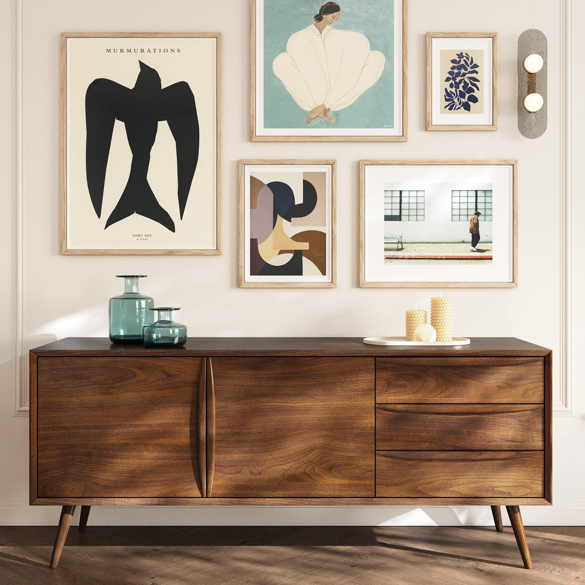 Cura 71" Walnut Sideboard, third styled room view